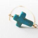 Turquoise Cross Bracelet, 14kt Gold Filled..