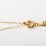 14kt Gold Key Necklace, Gold Filled Necklace Gift..