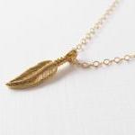Gold Feather Necklace, 14kt Gold Filled Necklace..