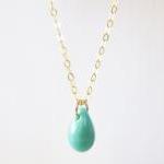 Turquoise Drop Necklace, 14kt Gold ..