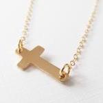 14kt Gold Sideways Cross Necklace, Gold Filled..