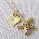 Personalized Initial Starfishnecklace, 14kt Gold..