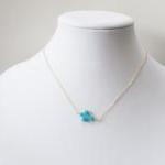 Turquoise Sideways Cross Necklace, 14kt Gold..