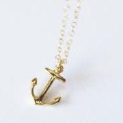 Gold Anchor Cross Necklace, 14kt Gold Filled Necklace, Gift for Her