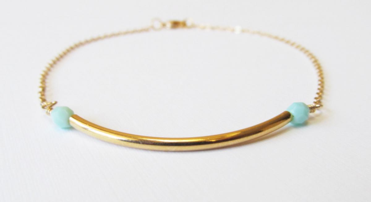 Dainty Beaded Bar Gold Bracelet, 14kt Gold Filled Bracelet, Gift For Her