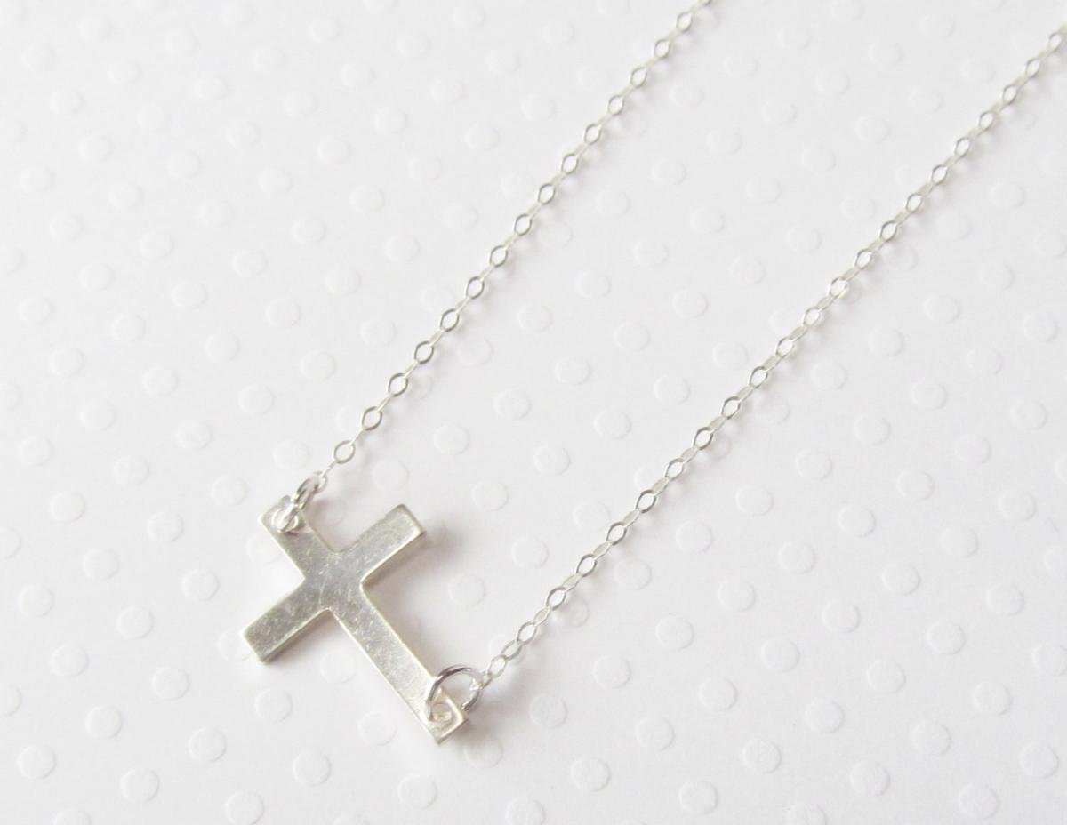 Sterling Silver Sideways Cross Necklace, Sterling Silver Necklace