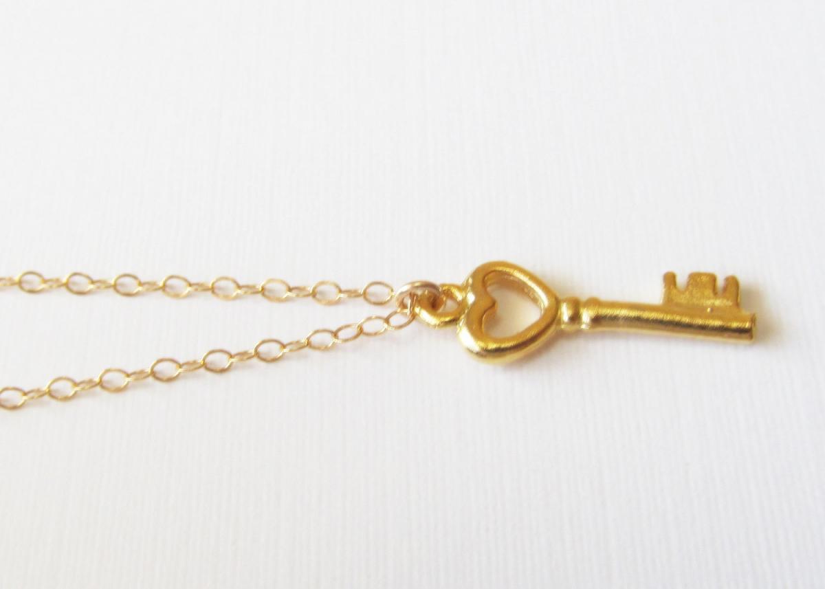 14kt Gold Key Necklace, Gold Filled Necklace Gift For Her