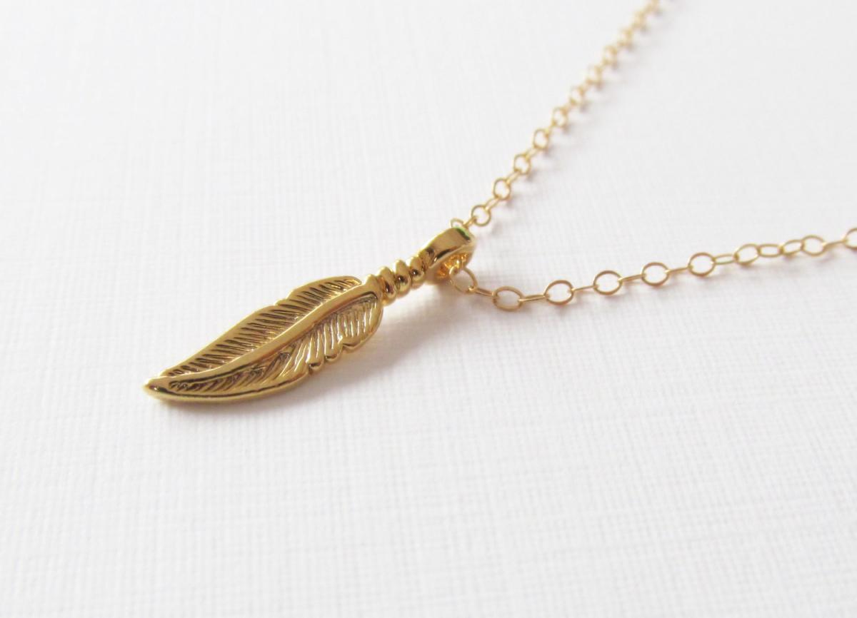 Gold Feather Necklace, 14kt Gold Filled Necklace Gift For Her on Luulla