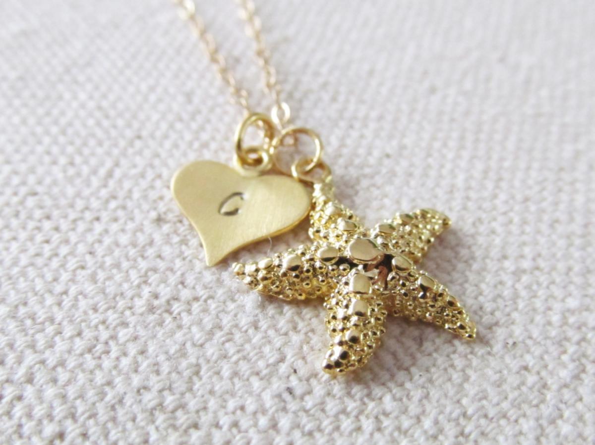 Personalized Initial Starfishnecklace, 14kt Gold Filled Necklace Gift For Her