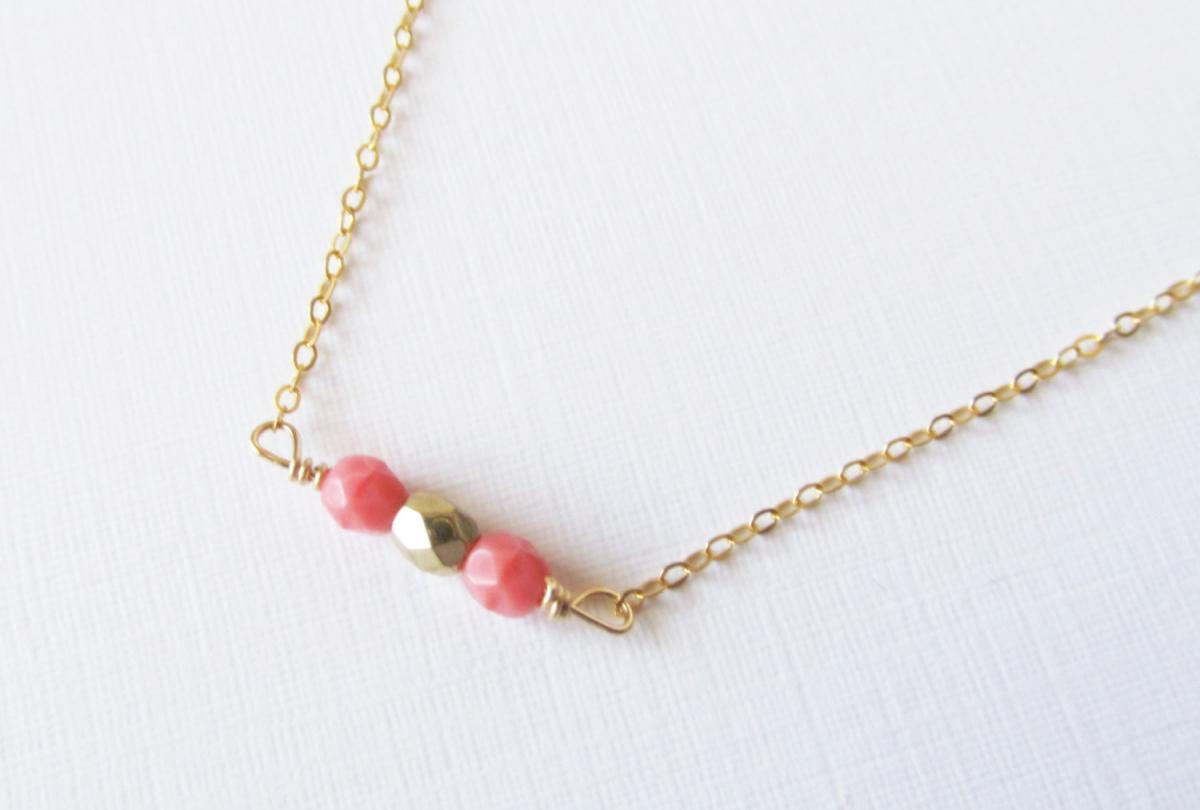 Pink Beaded Necklace, 14kt Gold Filled Necklace Gift For Her