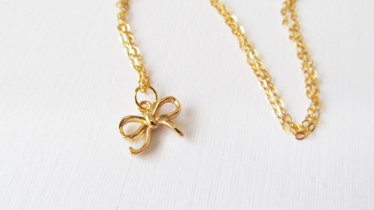 Gold Bow Necklace, Gold Filled Necklace Gift For Her on Luulla
