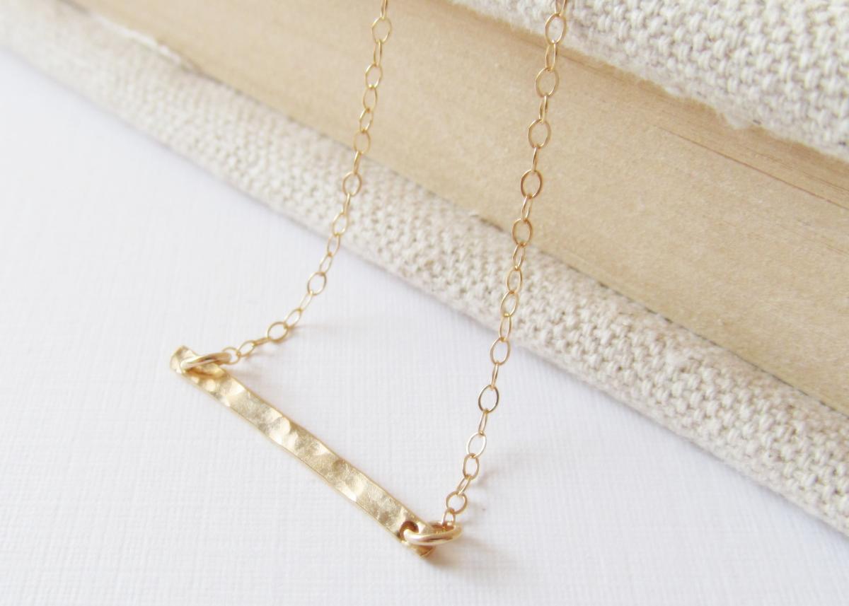 Hammered Bar Necklace, 14kt Gold Filled Necklace Gift For Her