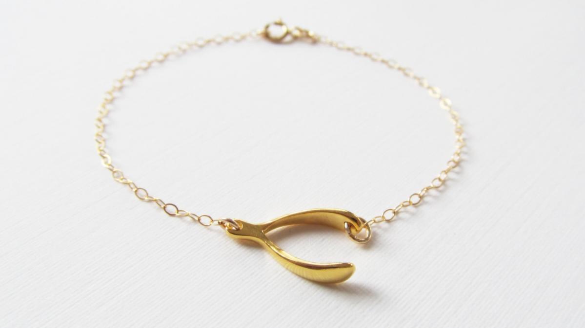 Gold Sideways Wishbone Bracelet, 14kt Gold Filled Bracelet, Gift For Her
