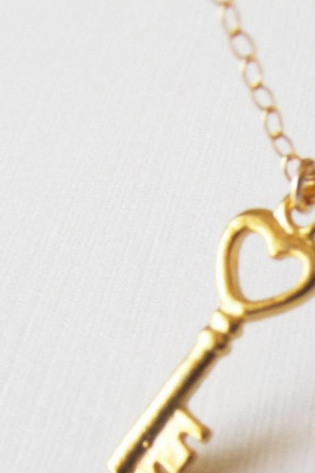 14kt Gold Key Necklace, Gold Filled Necklace Gift for Her