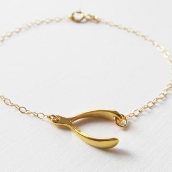 Gold Sideways Wishbone Bracelet, 14kt Gold Filled Bracelet, Gift for her